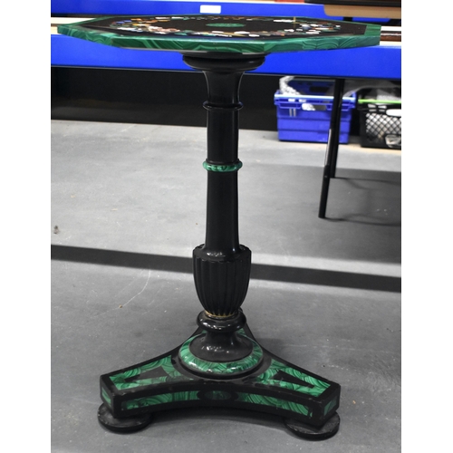 549 - A FINE MID 19TH CENTURY DERBYSHIRE MARBLE MALACHITE AND HARDSTONE INLAID TABLE upon ebonised support... 