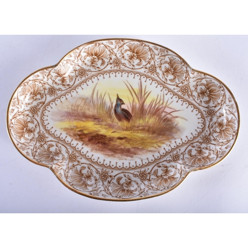 568 - A PAIR OF ROYAL WORCESTER GAME BIRD PORCELAIN PIN TRAYS. 15.5 cm x 11.5 cm.