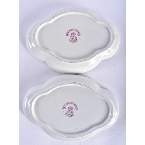 568 - A PAIR OF ROYAL WORCESTER GAME BIRD PORCELAIN PIN TRAYS. 15.5 cm x 11.5 cm.