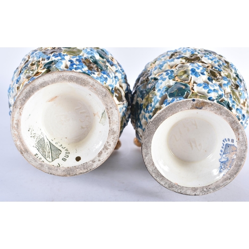 570 - A PAIR OF HUNGARIAN FISCHER RETICULATED POTTERY EWERS together with another vintage ceramic figure. ... 