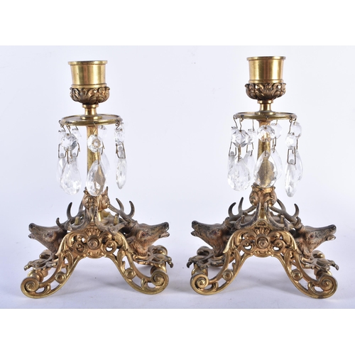 575 - A RARE PAIR OF 19TH CENTURY AUSTRIAN COLD PAINTED BRONZE CANDLESTICK LUSTRES Attributed to Franz Xav... 