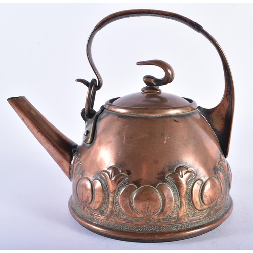 576 - A STYLISH ART NOUVEAU COPPER TEAPOT AND COVER decorated with organic foliage. 18 cm x 18 cm.