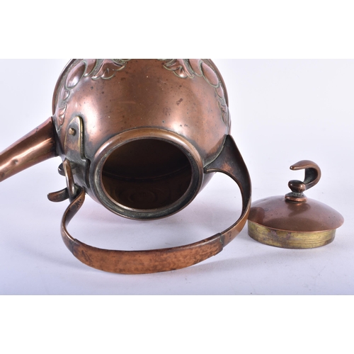 576 - A STYLISH ART NOUVEAU COPPER TEAPOT AND COVER decorated with organic foliage. 18 cm x 18 cm.