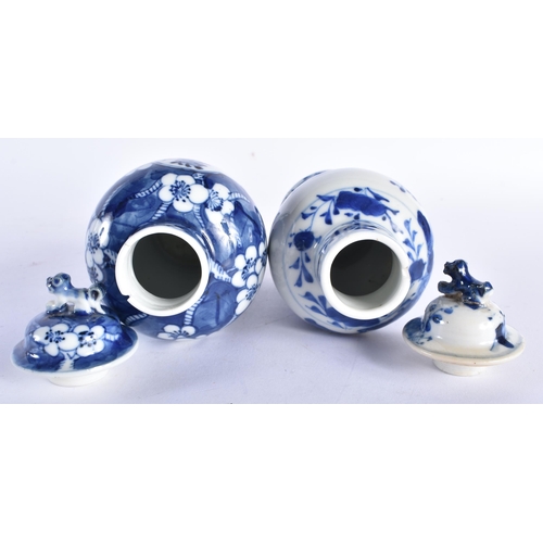 592 - TWO 19TH CENTURY CHINESE BLUE AND WHITE PORCELAIN VASES AND COVERS Qing. Largest 17 cm high. (2)