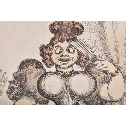 597 - A HUMOROUS 18TH CENTURY FRAMED ETCHING by J Mclean, entitled Oh Yes Believe Me Love Has Eyes. 42 cm ... 