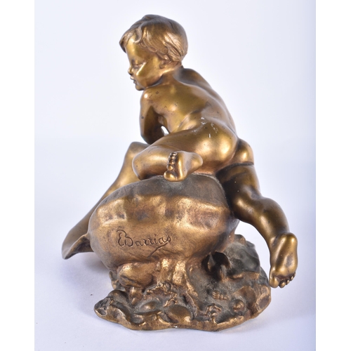 60 - F Barbedienne (19th Century) French, Bronze, Figure upon a shell with roaming crab. 17 cm x 14 cm.