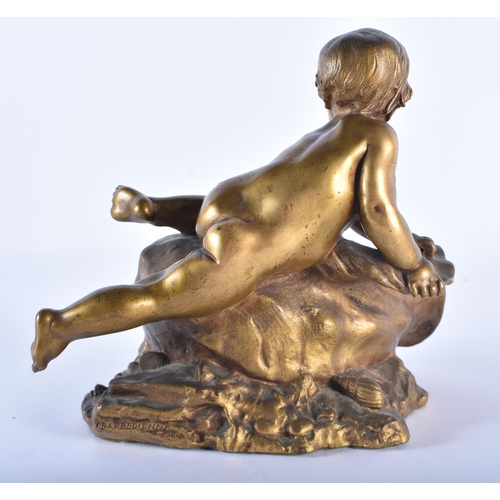 60 - F Barbedienne (19th Century) French, Bronze, Figure upon a shell with roaming crab. 17 cm x 14 cm.