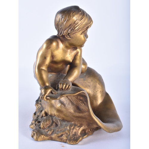 60 - F Barbedienne (19th Century) French, Bronze, Figure upon a shell with roaming crab. 17 cm x 14 cm.