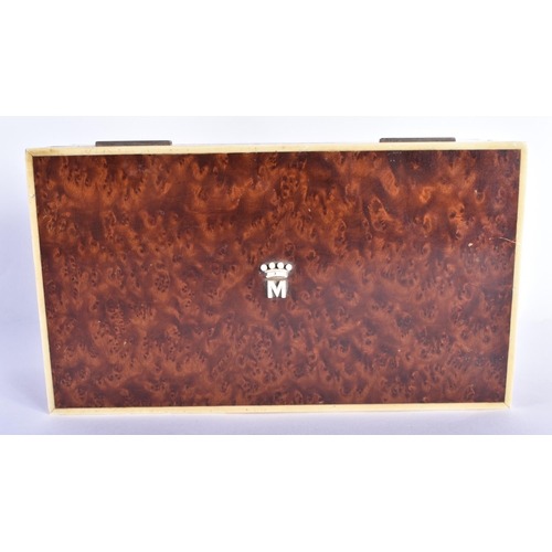 65 - AN EARLY 20TH CENTURY ENGLISH LONDON BURR WALNUT CIGAR BOX Attributed to Dunhill. 18 cm x 12 cm.