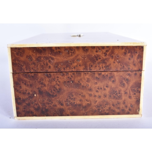 65 - AN EARLY 20TH CENTURY ENGLISH LONDON BURR WALNUT CIGAR BOX Attributed to Dunhill. 18 cm x 12 cm.