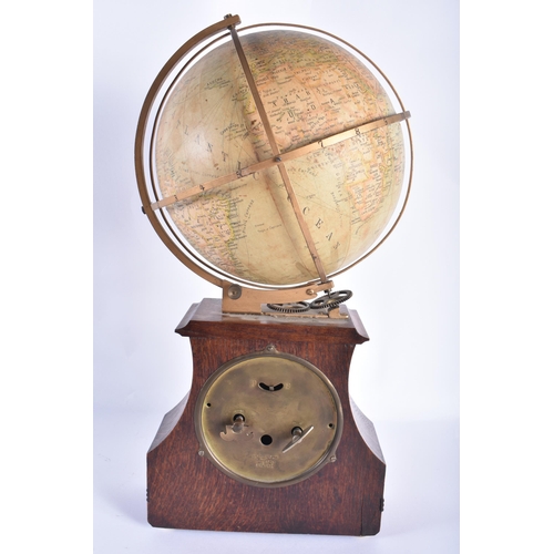 70 - AN ANTIQUE THWAITES OF LONDON GLOBE CLOCK formed within a brass casing, over an oak case containing ... 