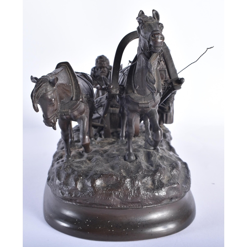 74 - Vasily Yakolevich Grachev (19th Century) Russian, Bronze, Cossacks and a fallen moose. 27 cm x 18 cm... 