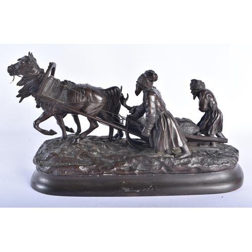 74 - Vasily Yakolevich Grachev (19th Century) Russian, Bronze, Cossacks and a fallen moose. 27 cm x 18 cm... 