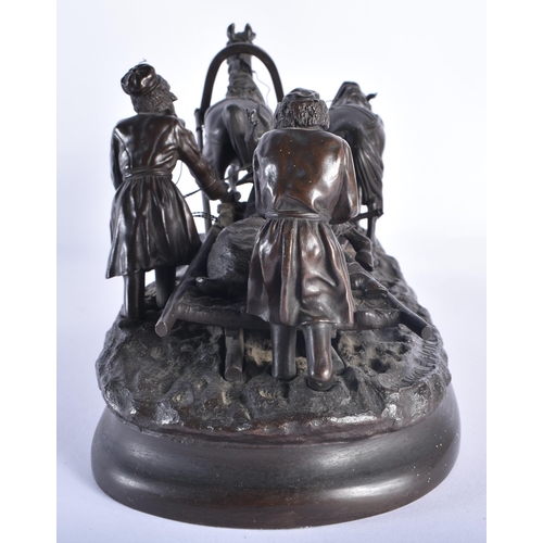 74 - Vasily Yakolevich Grachev (19th Century) Russian, Bronze, Cossacks and a fallen moose. 27 cm x 18 cm... 