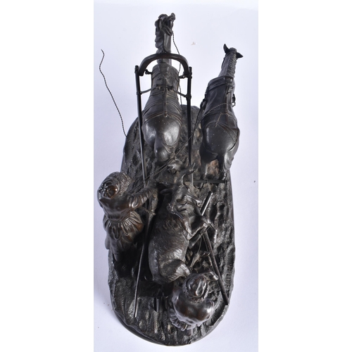 74 - Vasily Yakolevich Grachev (19th Century) Russian, Bronze, Cossacks and a fallen moose. 27 cm x 18 cm... 