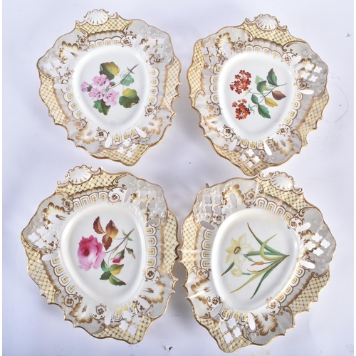 85 - A GROUP OF 19TH CENTURY ENGLISH PORCELAIN PLATES AND DISHES painted with botanical sprays. Largest 2... 