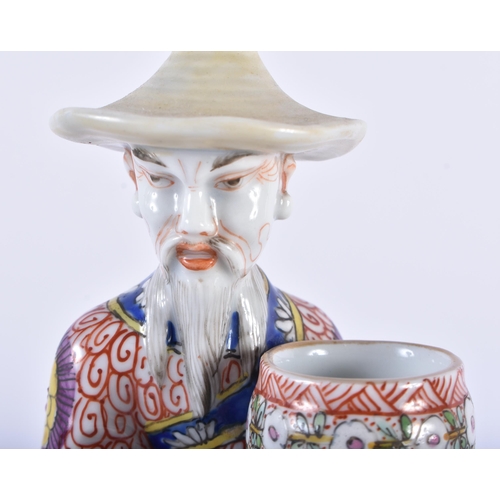 1000 - A VERY RARE 19TH CENTURY EUROPEAN FAMILLE ROSE PORCELAIN FIGURE OF A VASE SELLER modelled in the Chi... 