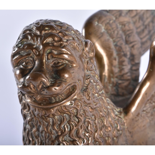 1001 - A FINE 18TH CENTURY EUROPEAN BRONZE FIGURE OF THE LION OF SAINT MARK beautifully modelled upon a rec... 