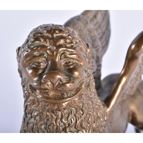 1001 - A FINE 18TH CENTURY EUROPEAN BRONZE FIGURE OF THE LION OF SAINT MARK beautifully modelled upon a rec... 