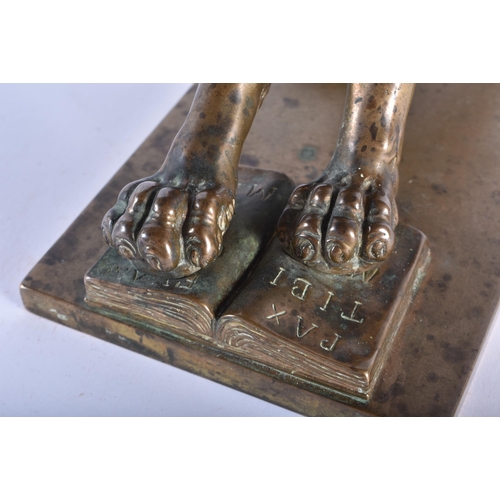 1001 - A FINE 18TH CENTURY EUROPEAN BRONZE FIGURE OF THE LION OF SAINT MARK beautifully modelled upon a rec... 