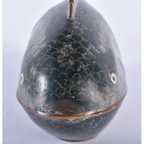 1002 - A RARE 19TH CENTURY CHINESE CLOISONNE ENAMEL FISH INCENSE BURNER AND COVER Qing. 19 cm wide.