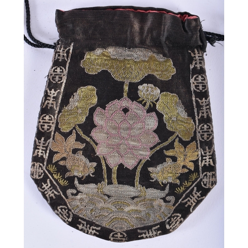 1008 - A 19TH CENTURY CHINESE KESI SILK TYPE EMBROIDERED POUCH containing an Antique paste stone tiara. Pou... 