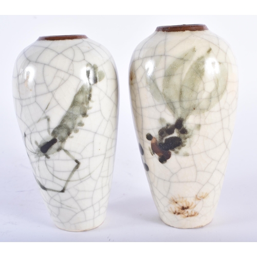 1010 - A PAIR OF CHINESE REPUBLICAN PERIOD CRACKLE GLAZED VASES together with a Wu Shang Pu cylindrical vas... 