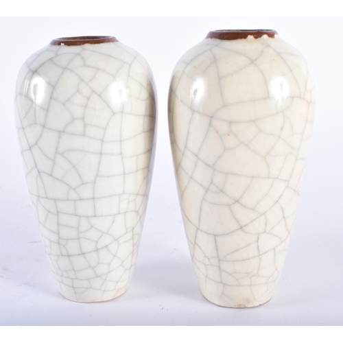 1010 - A PAIR OF CHINESE REPUBLICAN PERIOD CRACKLE GLAZED VASES together with a Wu Shang Pu cylindrical vas... 