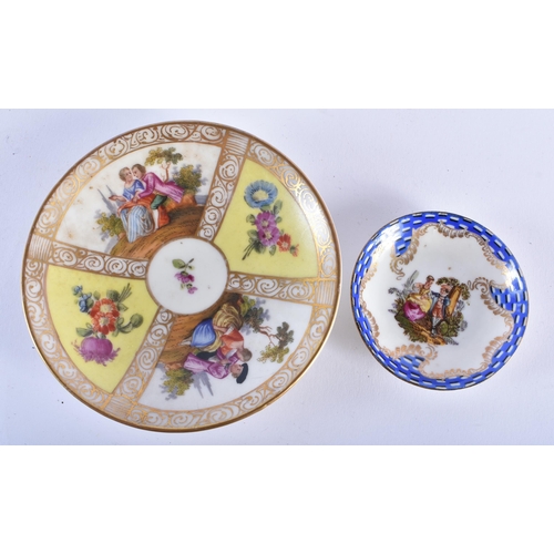 1012 - A 19TH CENTURY GERMAN PORCELAIN CUP AND SAUCER together with an Augustus Rex cup and saucer & a simi... 