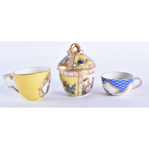 1012 - A 19TH CENTURY GERMAN PORCELAIN CUP AND SAUCER together with an Augustus Rex cup and saucer & a simi... 