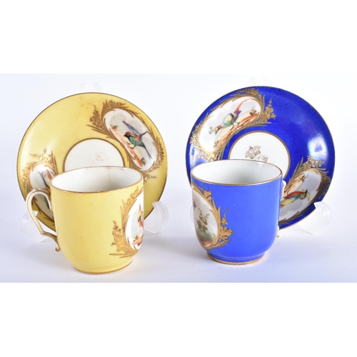 1013 - A LATE 19TH CENTURY FRENCH SEVRES STYLE PORCELAIN CUP AND SAUCER together with another cup and sauce... 