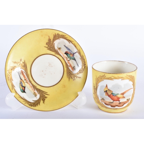 1013 - A LATE 19TH CENTURY FRENCH SEVRES STYLE PORCELAIN CUP AND SAUCER together with another cup and sauce... 