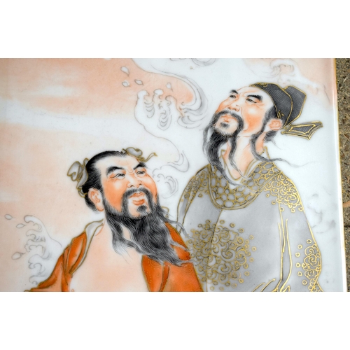 1025 - A LARGE CHINESE REPUBLICAN PERIOD PORCELAIN PLAQUE. 75 cm x 22 cm.