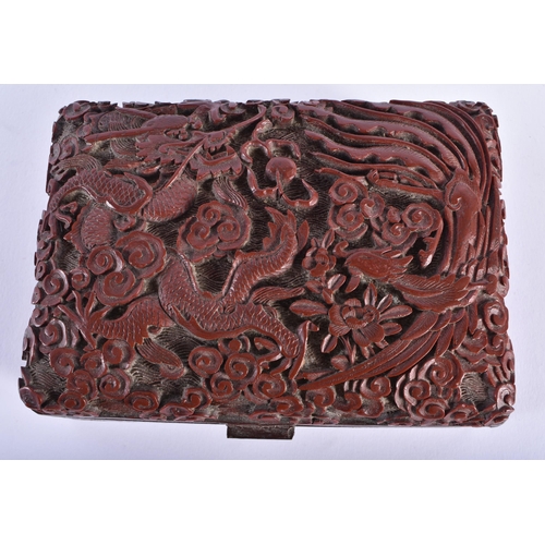 1028 - A 19TH CENTURY CHINESE CARVED CINNABAR LACQUER DRAGON BOX Qing. 13 cm x 9 cm.