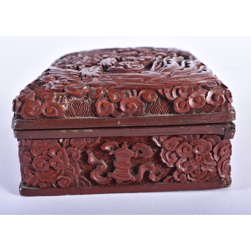 1028 - A 19TH CENTURY CHINESE CARVED CINNABAR LACQUER DRAGON BOX Qing. 13 cm x 9 cm.