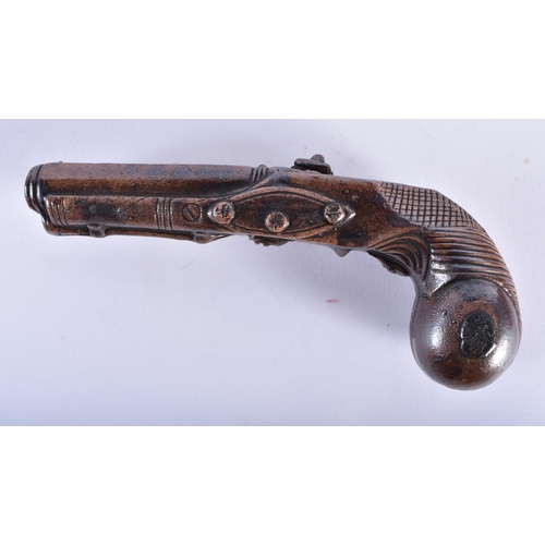 1031 - A RARE MATCHED PAIR OF EARLY 19TH CENTURY ENGLISH SALT GLAZED PISTOLS. Largest 24 cm wide. (2)