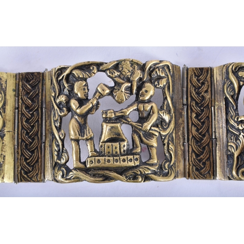 1032 - AN 18TH CENTURY CONTINENTAL BRONZE BRACELET decorated with figures in various pursuits. 18 cm wide.