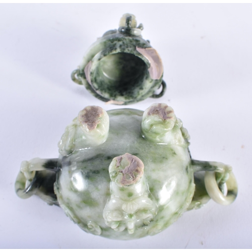 1038 - AN EARLY 20TH CENTURY CHINESE CARVED JADEITE CENSER AND COVER Late Qing/Republic. 10 cm wide.