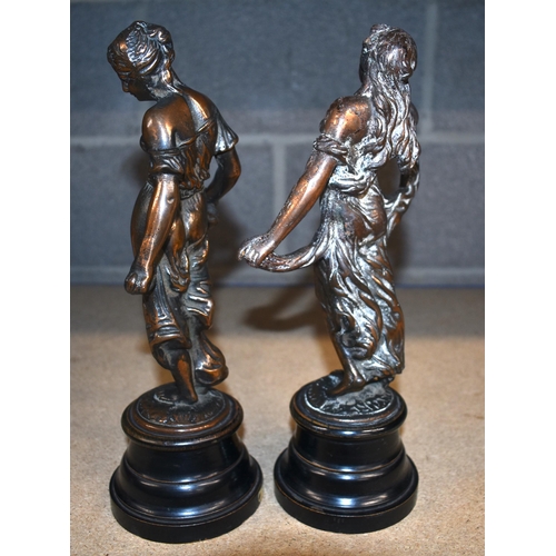 1054 - Antique Art Nouveau Pair of Ornaments Bronze Women.  30.5cm high