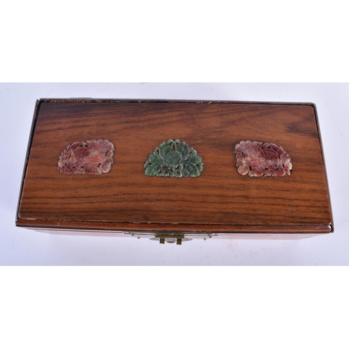 1068 - AN EARLY 20TH CENTURY CHINESE HARDSTONE INLAID WOODEN CASKET Late Qing/Republic. 22 cm wide.