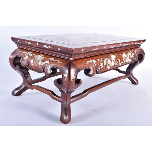 1094 - A LATE 19TH/20TH CENTURY CHINESE CARVED HARDWOOD MARBLE INLAID TABLE Late Qing. 45 cm x 25 cm.