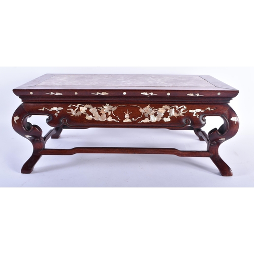 1094 - A LATE 19TH/20TH CENTURY CHINESE CARVED HARDWOOD MARBLE INLAID TABLE Late Qing. 45 cm x 25 cm.