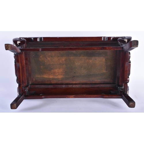 1094 - A LATE 19TH/20TH CENTURY CHINESE CARVED HARDWOOD MARBLE INLAID TABLE Late Qing. 45 cm x 25 cm.