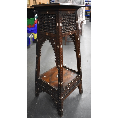 605 - A 19TH CENTURY LIBERTY STYLE MOORISH MOTHER OF PEARL INLAID STAND of large proportions. 110 cm x 35 ... 