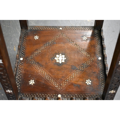 605 - A 19TH CENTURY LIBERTY STYLE MOORISH MOTHER OF PEARL INLAID STAND of large proportions. 110 cm x 35 ... 