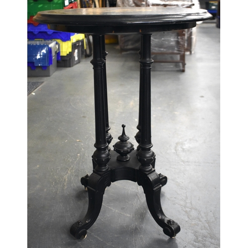 606 - A LOVELY 19TH CENTURY ENGLISH DERBYSHIRE MARBLE INLAID ARTS AND CRAFTS TABLE with ebonised supports.... 