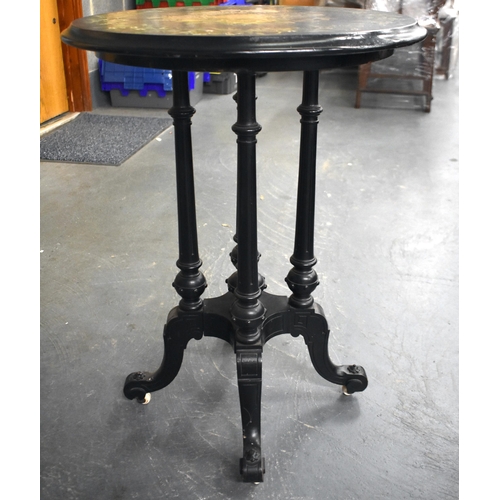 606 - A LOVELY 19TH CENTURY ENGLISH DERBYSHIRE MARBLE INLAID ARTS AND CRAFTS TABLE with ebonised supports.... 