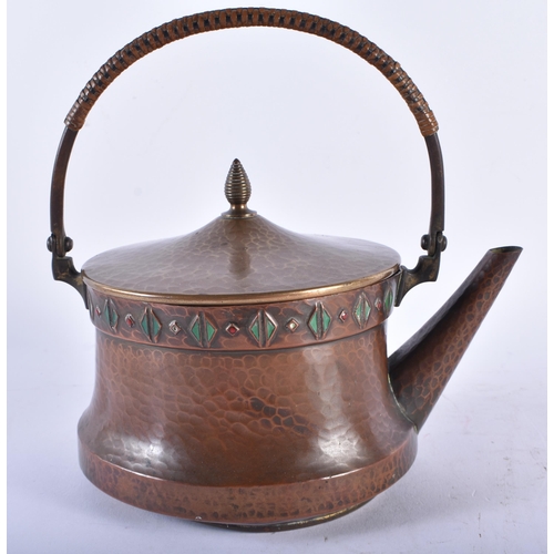 613 - A STYLISH WMF COPPER AND ENAMEL KETTLE. 21 cm x 14 cm.