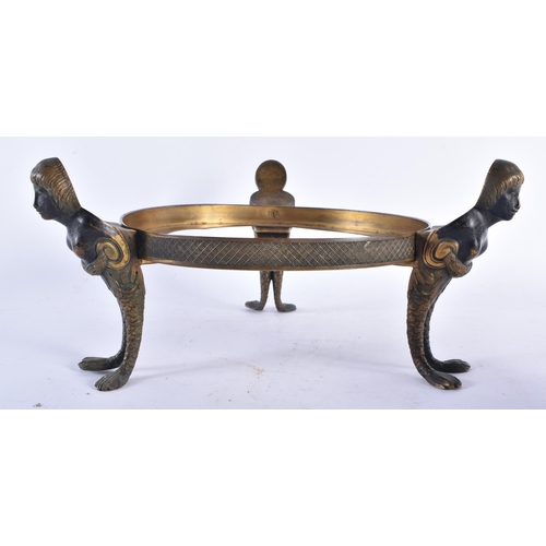 630 - A RARE MID 19TH CENTURY FRENCH BRONZE CARYATID DISH STAND formed with semi clad females with scaly l... 