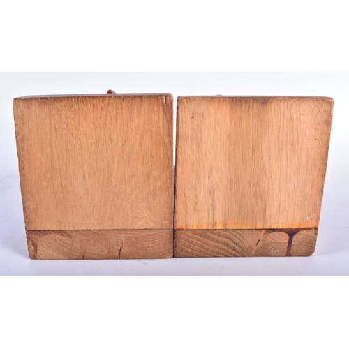 633 - A RARE PAIR OF ART DECO CARVED COCONUT AND BAKELITE AMBER TYPE BOOKENDS. Each 15 cm x 9 cm.